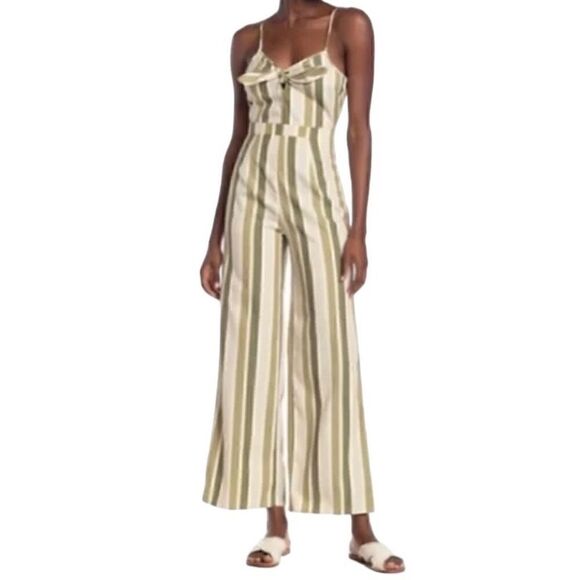 Romeo & Juliet Couture Olive Green Striped Wide Leg Jumpsuit Size Medium NWT - Picture 5 of 11
